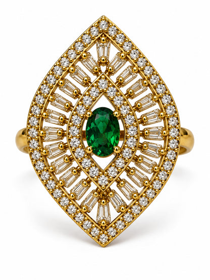 Antique Gold Plated Green AD Finger Ring for Women