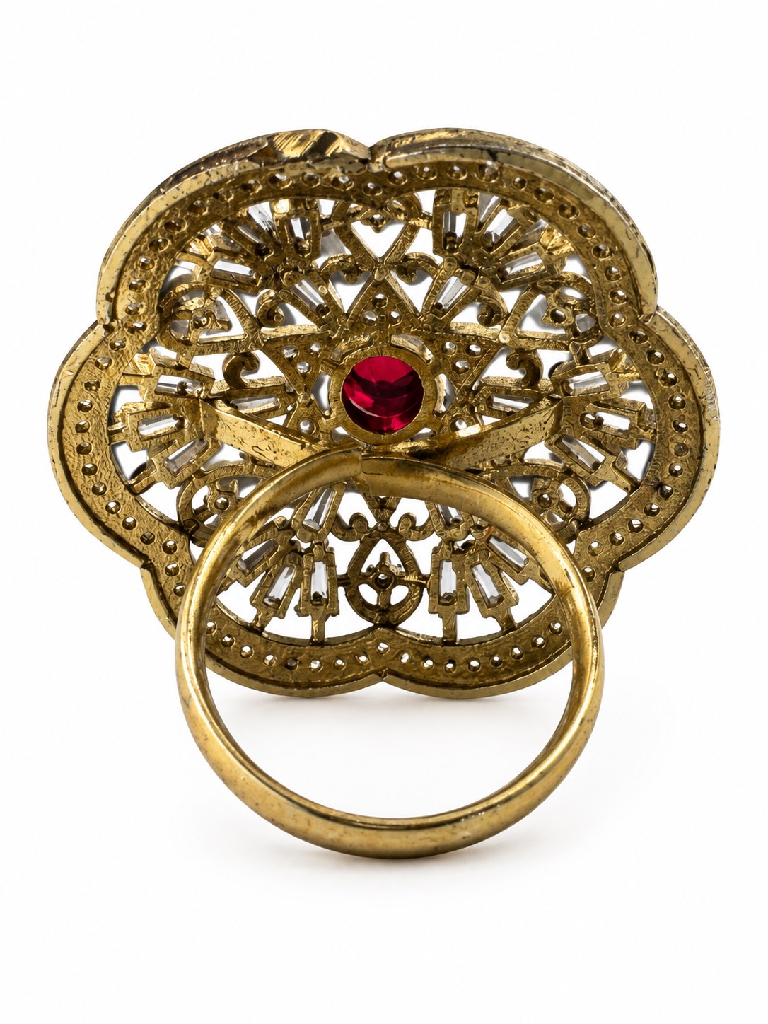 Antique Gold Plated Red AD Finger Ring for Women