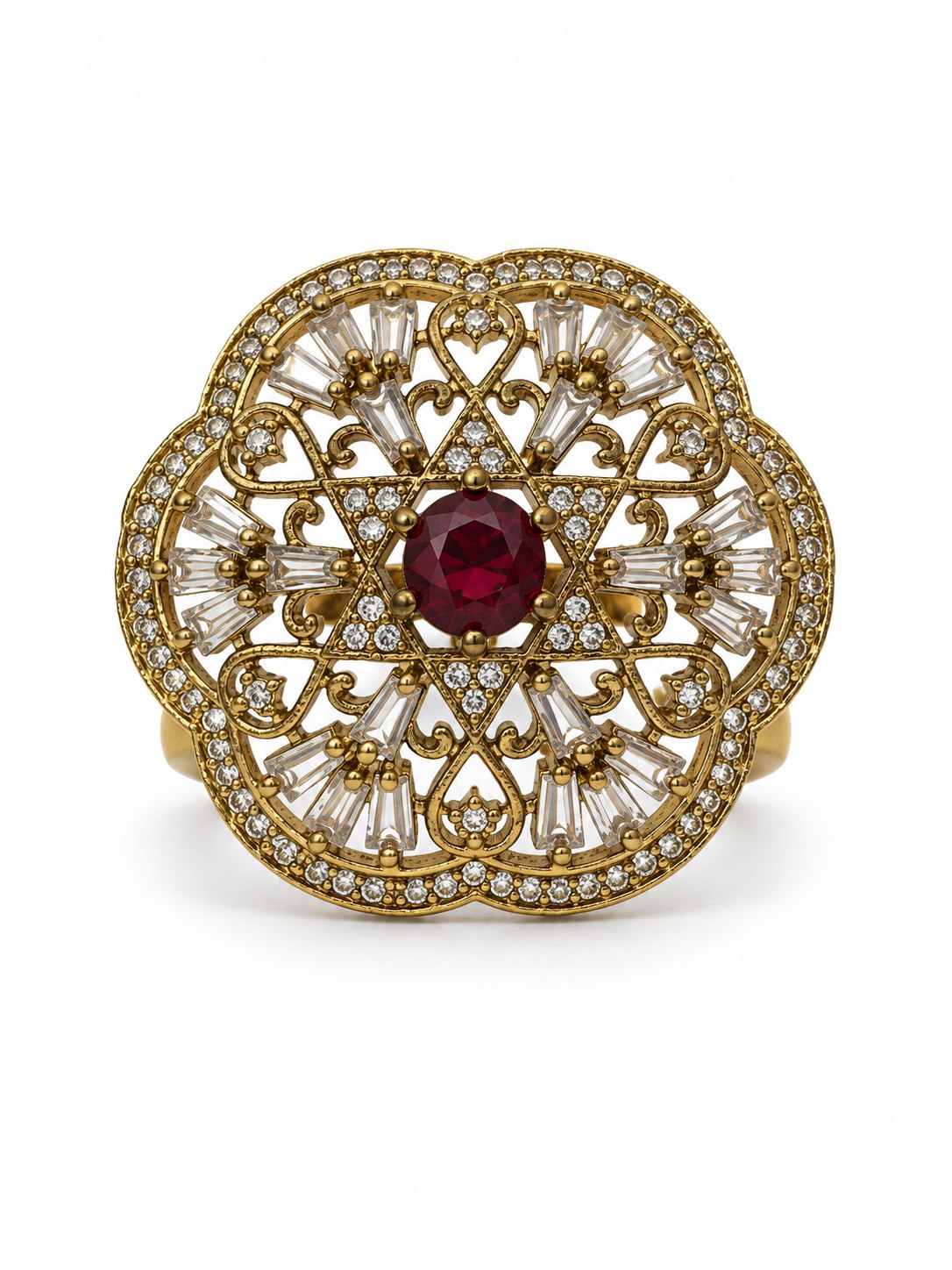 Antique Gold Plated Red AD Finger Ring for Women