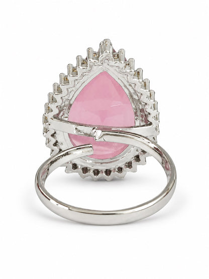Silver Plated Pink AD Finger Ring for Women