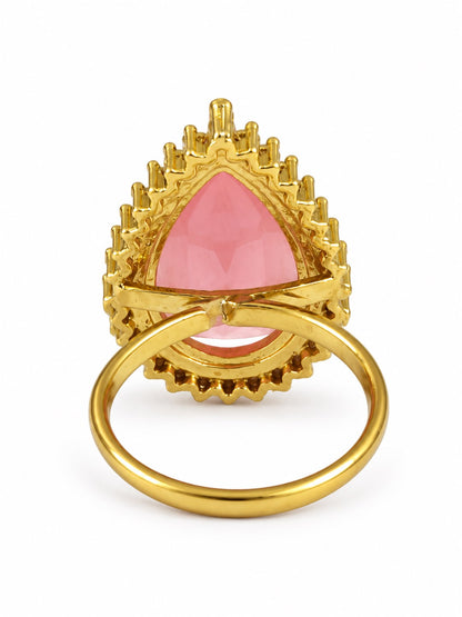 South Indian Gold Plated Pink AD Finger Ring for Women
