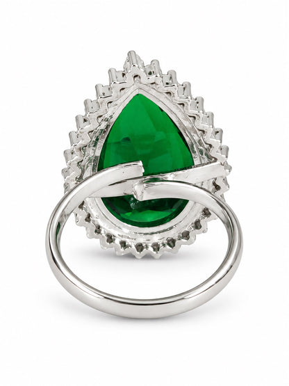 Silver Plated Green AD Finger Ring for Women