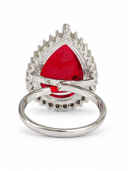 Silver Plated Red AD Finger Ring for Women
