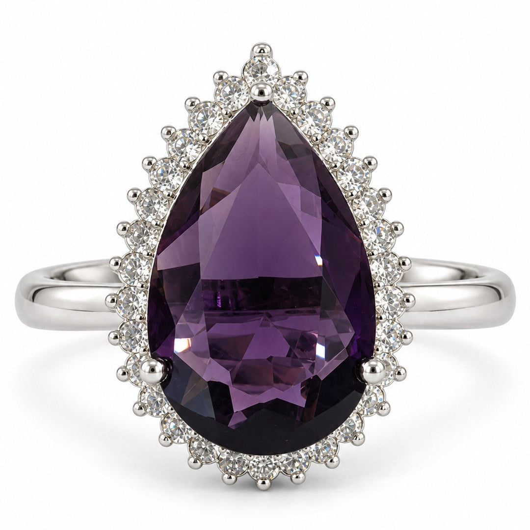 Silver Plated Purple AD Finger Ring for Women