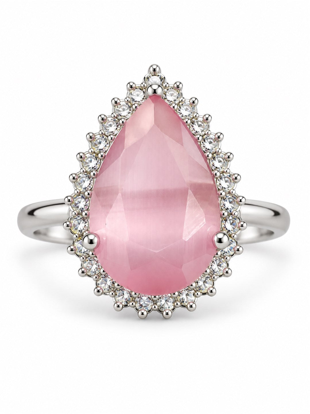 Silver Plated Pink AD Finger Ring for Women