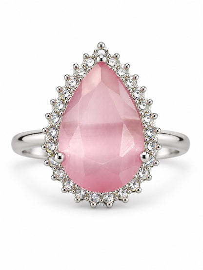 Silver Plated Pink AD Finger Ring for Women