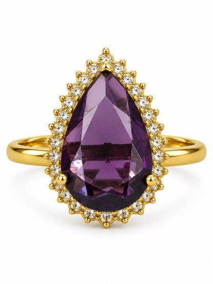 South Indian Gold Plated Purple AD Finger Ring for Women