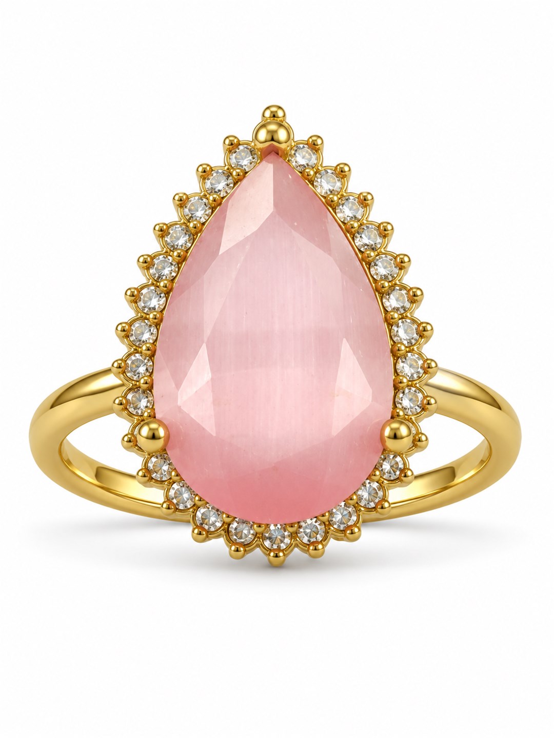 South Indian Gold Plated Pink AD Finger Ring for Women
