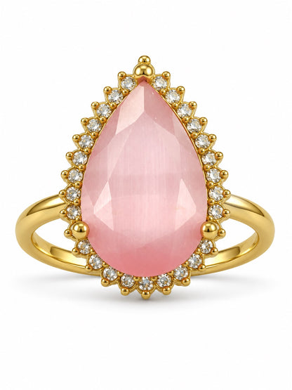 South Indian Gold Plated Pink AD Finger Ring for Women