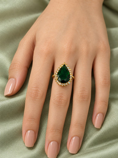 South Indian Gold Plated Green AD Finger Ring for Women