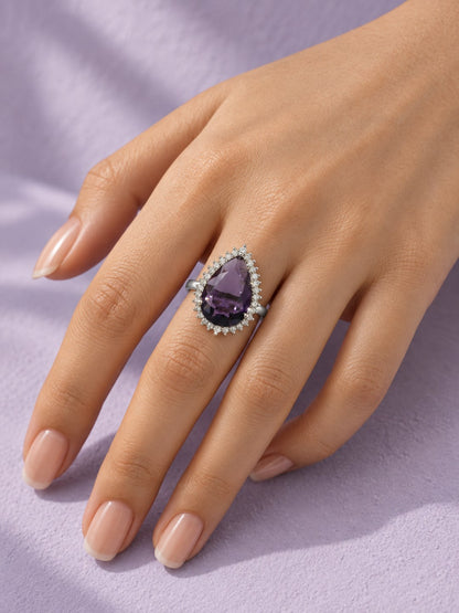 Silver Plated Purple AD Finger Ring for Women