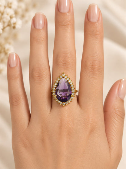 South Indian Gold Plated Purple AD Finger Ring for Women