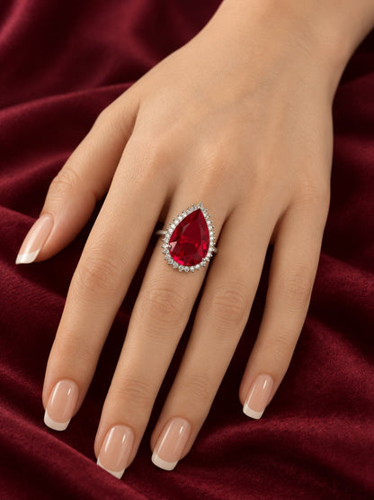 Silver Plated Red AD Finger Ring for Women