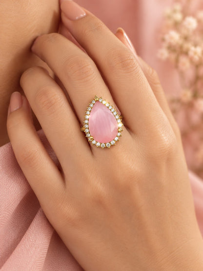 South Indian Gold Plated Pink AD Finger Ring for Women