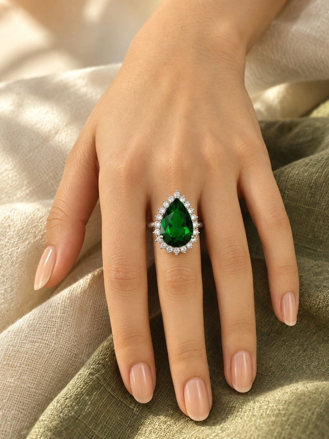 Silver Plated Green AD Finger Ring for Women