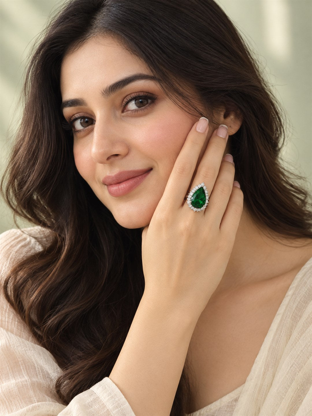 Silver Plated Green AD Finger Ring for Women