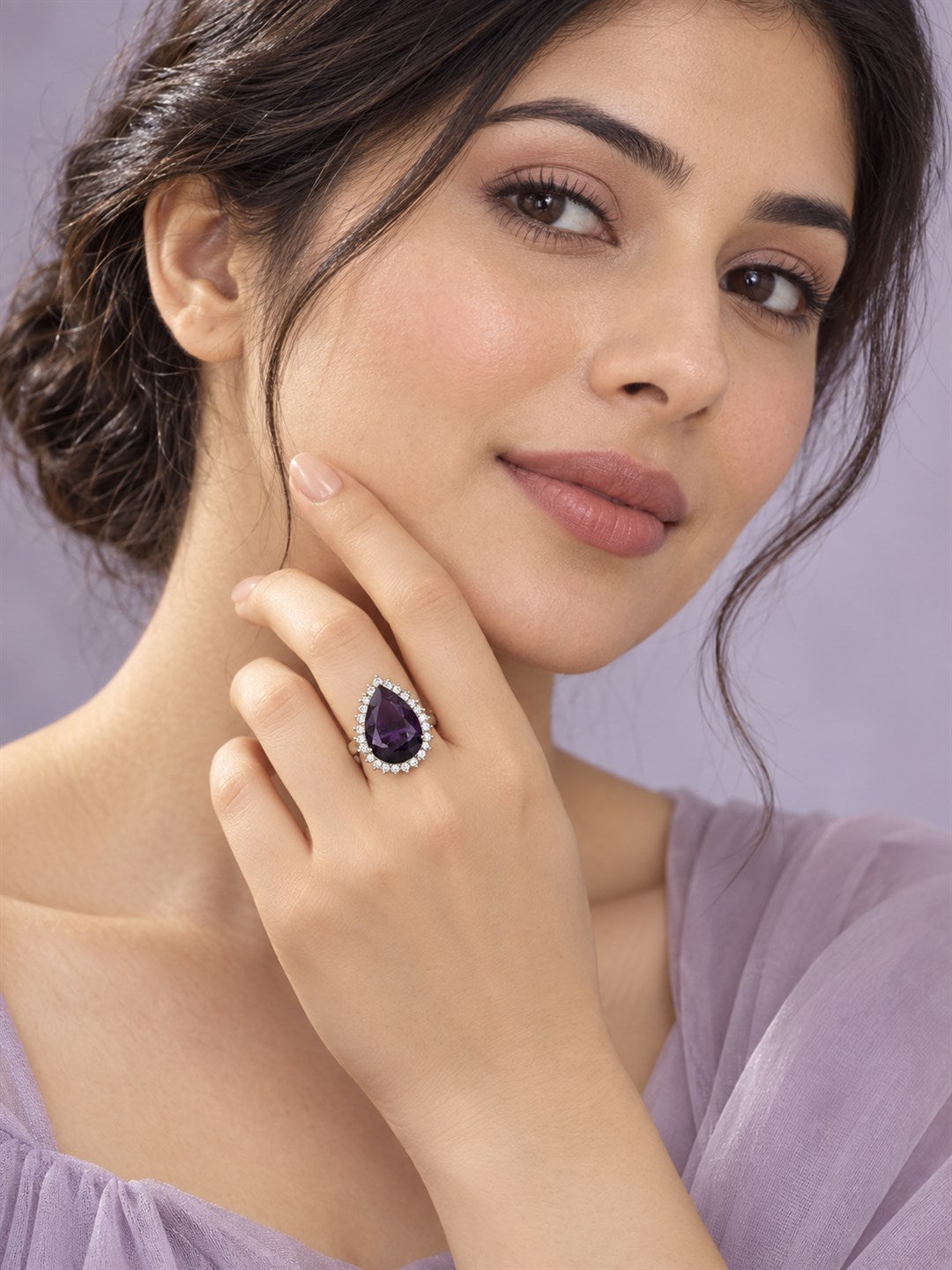 Silver Plated Purple AD Finger Ring for Women