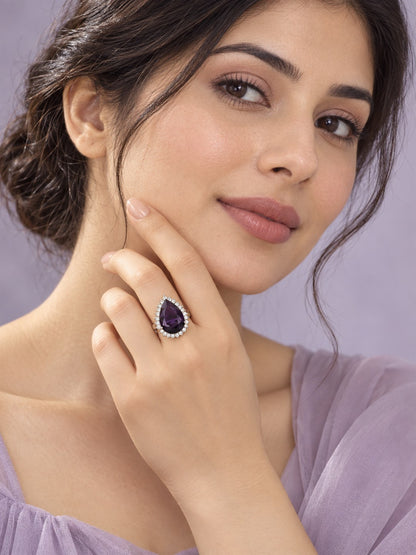 Silver Plated Purple AD Finger Ring for Women