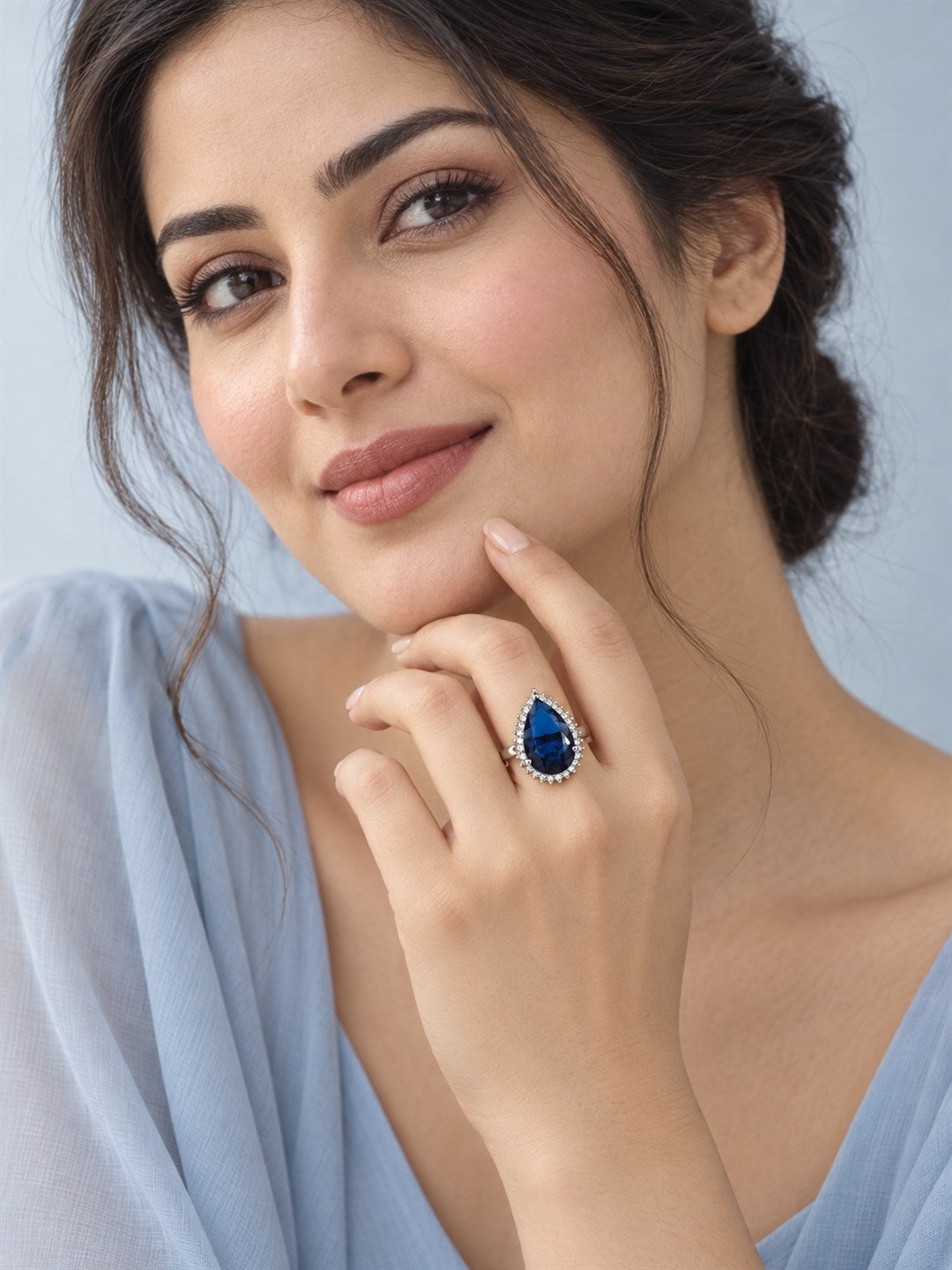 Silver Plated Blue AD Finger Ring for Women