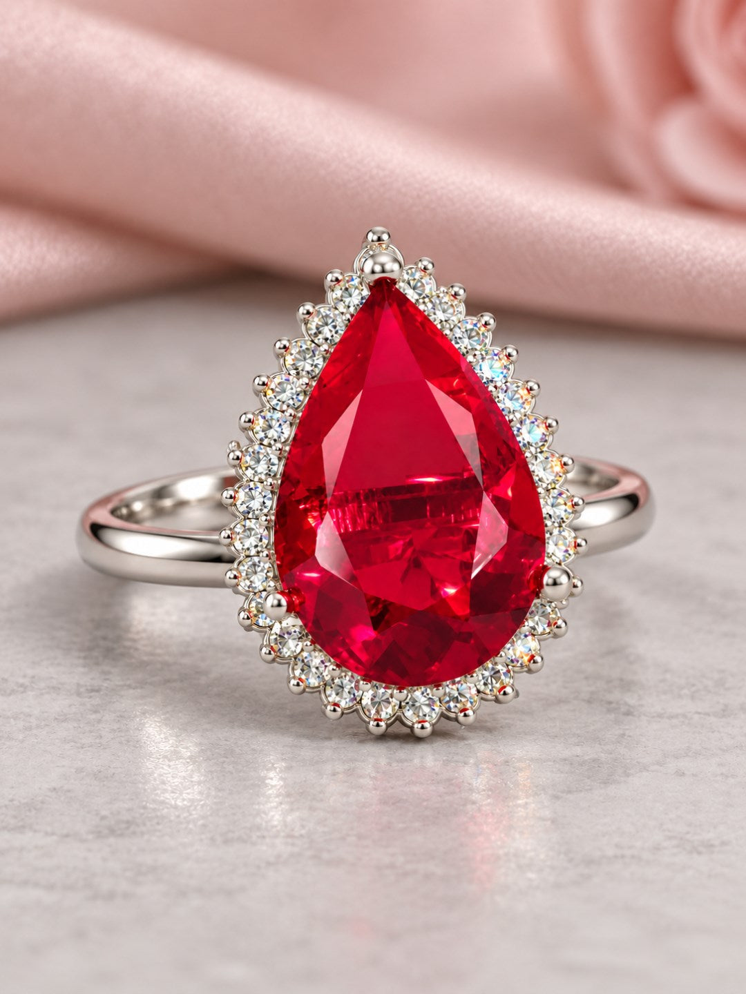 Silver Plated Red AD Finger Ring for Women