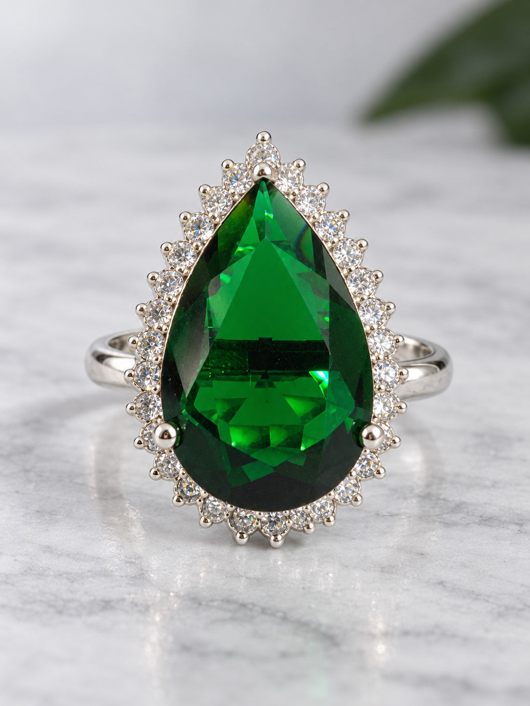Silver Plated Green AD Finger Ring for Women