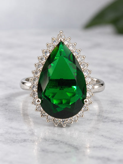 Silver Plated Green AD Finger Ring for Women