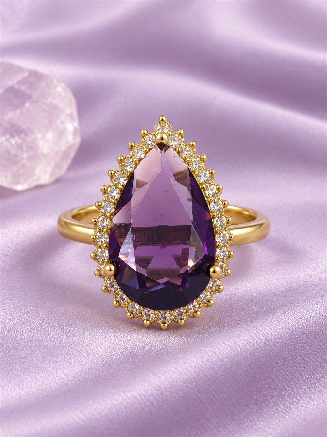 South Indian Gold Plated Purple AD Finger Ring for Women