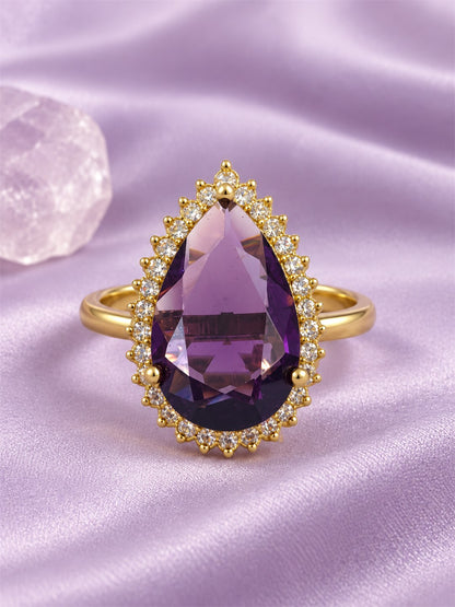 South Indian Gold Plated Purple AD Finger Ring for Women