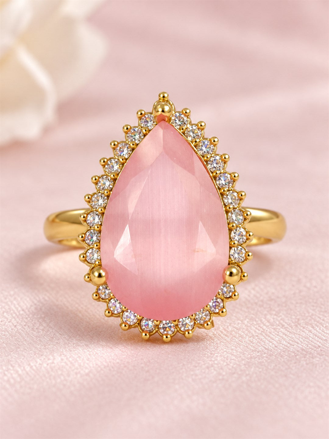 South Indian Gold Plated Pink AD Finger Ring for Women
