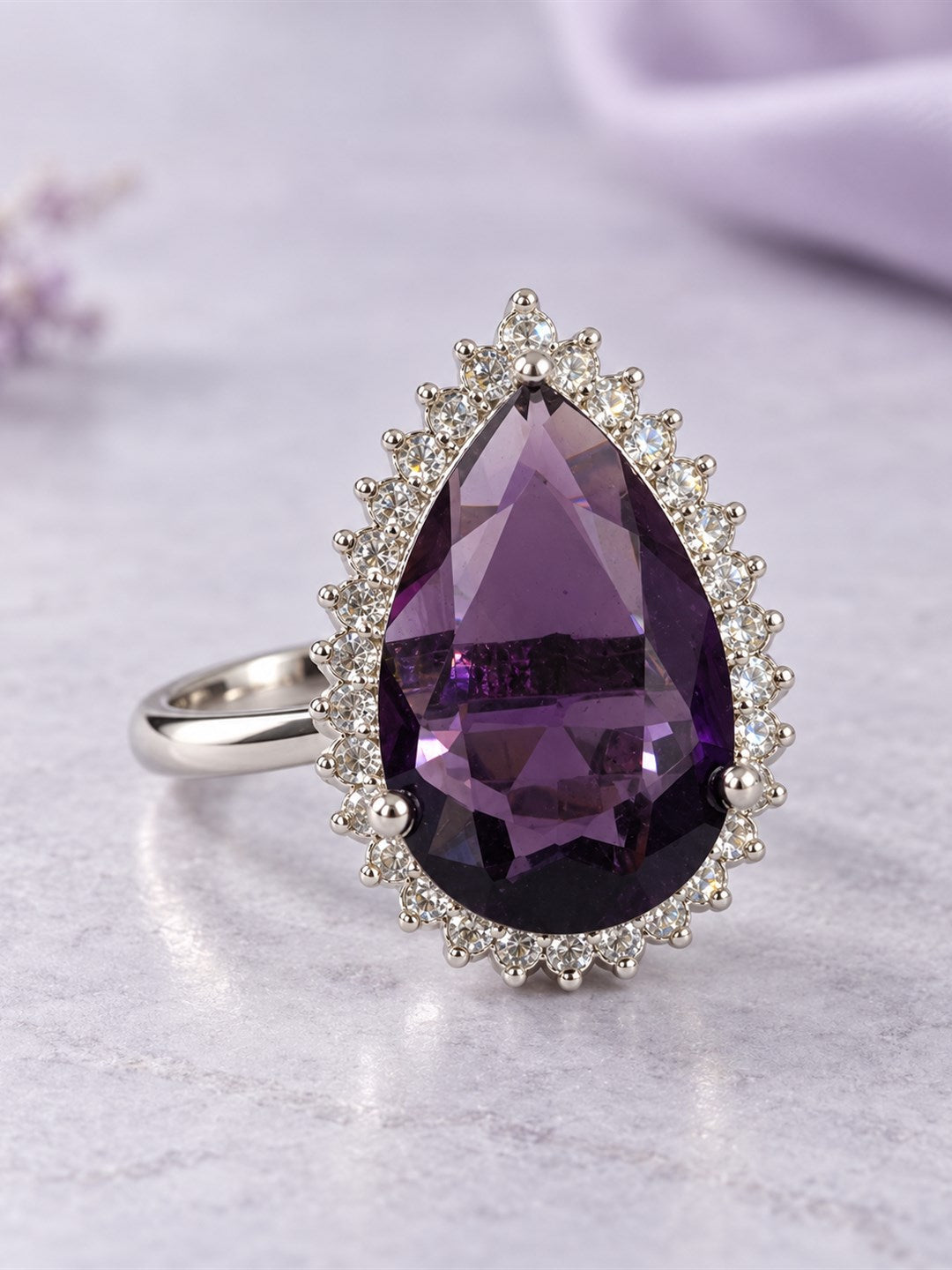 Silver Plated Purple AD Finger Ring for Women