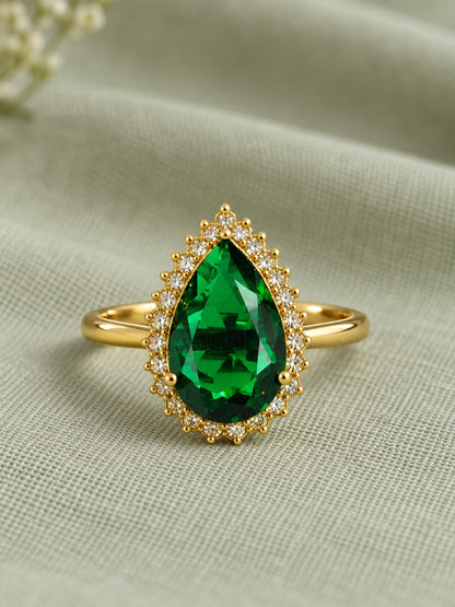 South Indian Gold Plated Green AD Finger Ring for Women