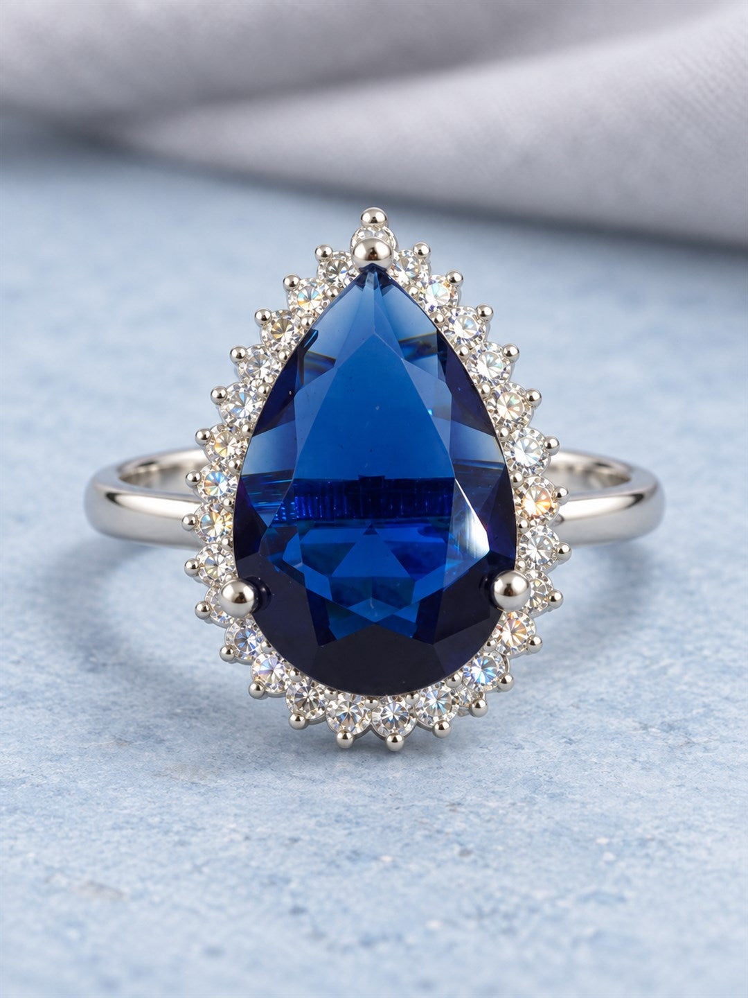 Silver Plated Blue AD Finger Ring for Women