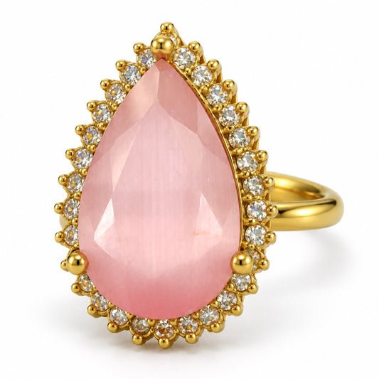 South Indian Gold Plated Pink AD Finger Ring for Women