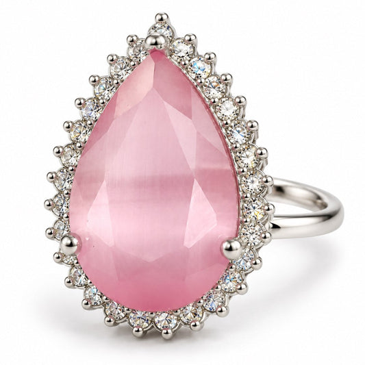 Silver Plated Pink AD Finger Ring for Women