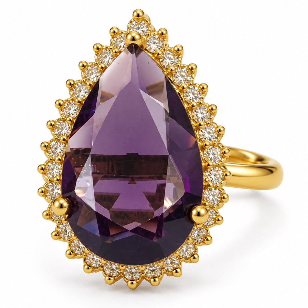 South Indian Gold Plated Purple AD Finger Ring for Women