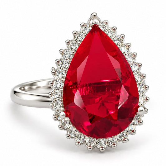 Silver Plated Red AD Finger Ring for Women