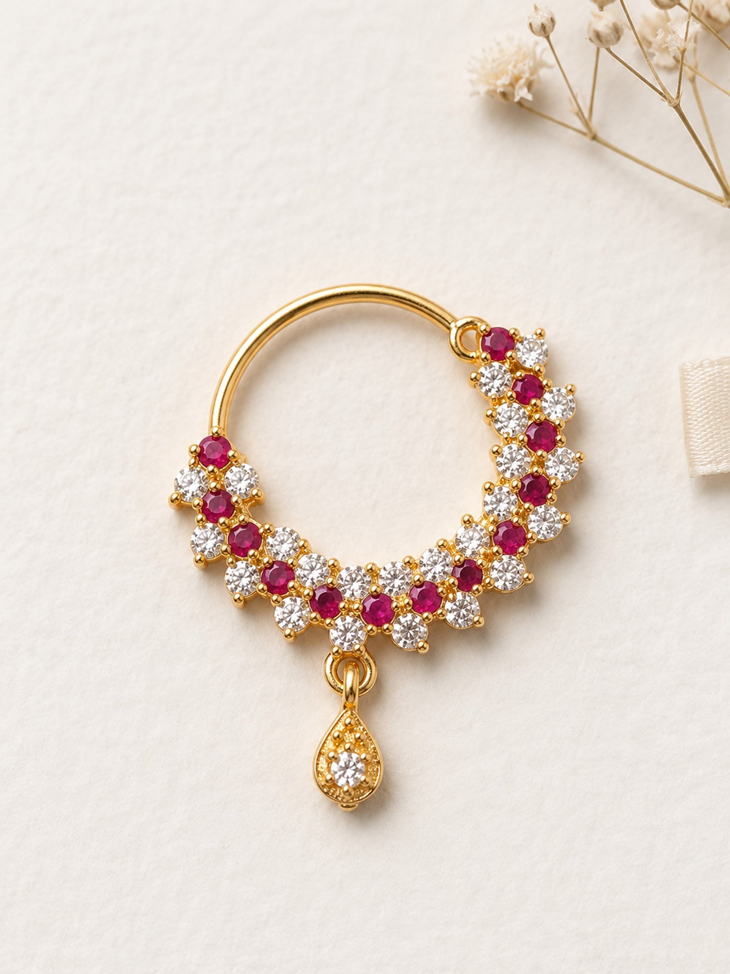 Gold Plated Red AD Nosering for Women