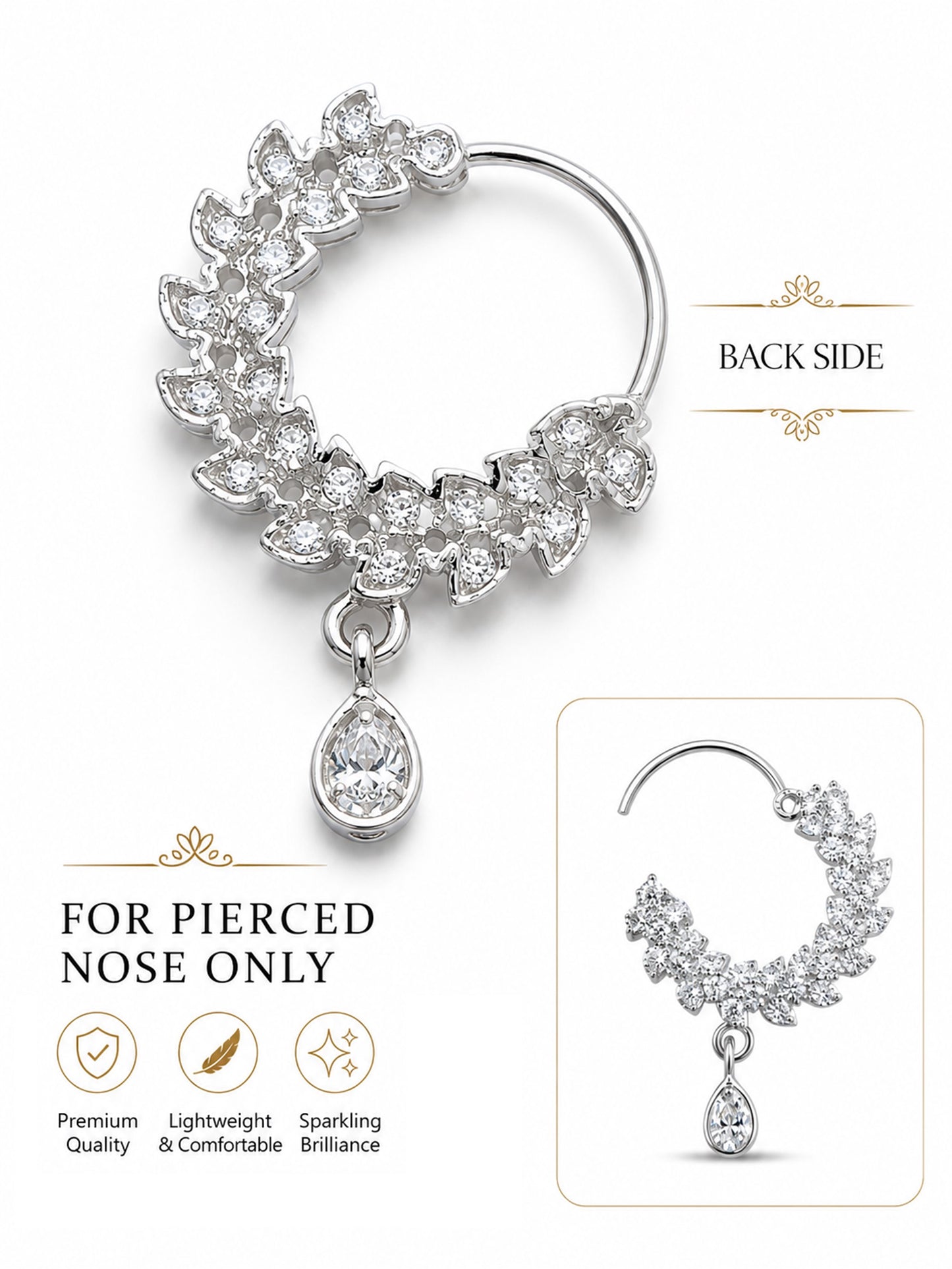 Silver Plated AD Nosering for Women