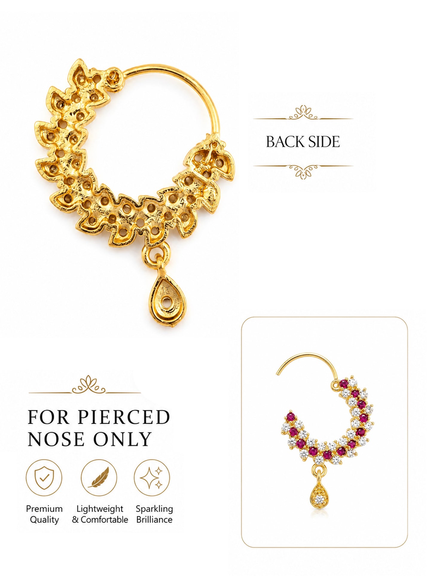Gold Plated Red AD Nosering for Women