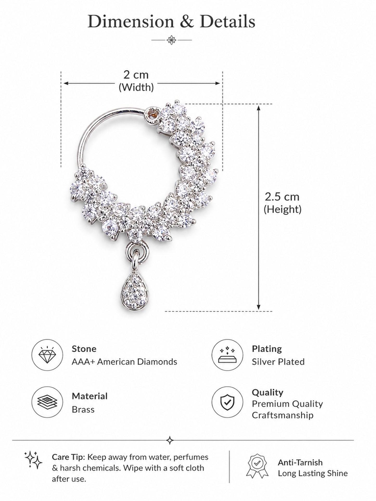 Silver Plated AD Nosering for Women