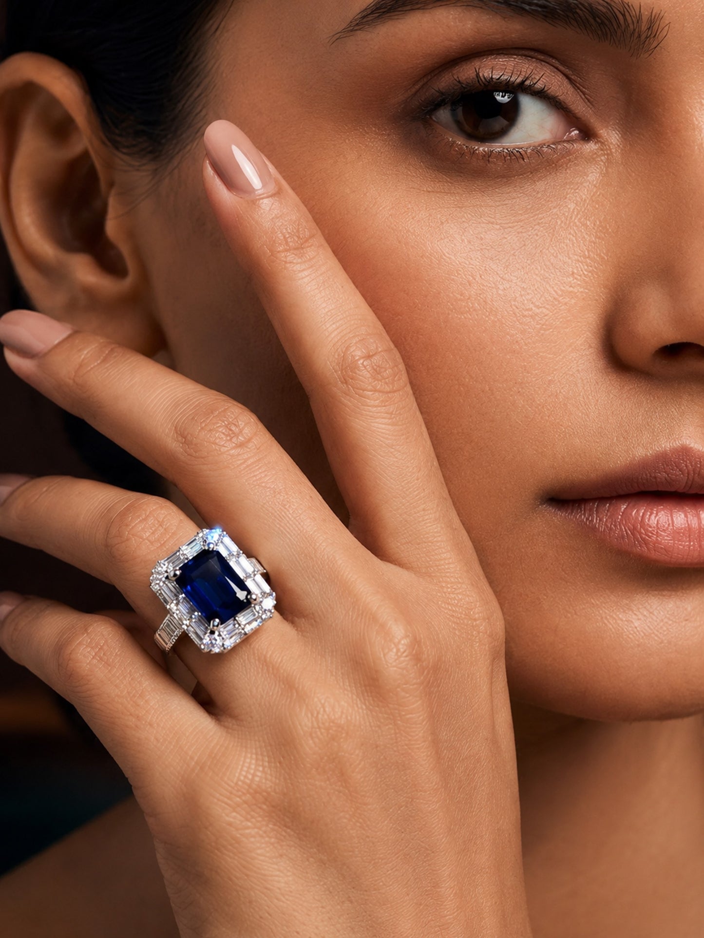 Rhodium Plated Blue AD Finger Ring for Women