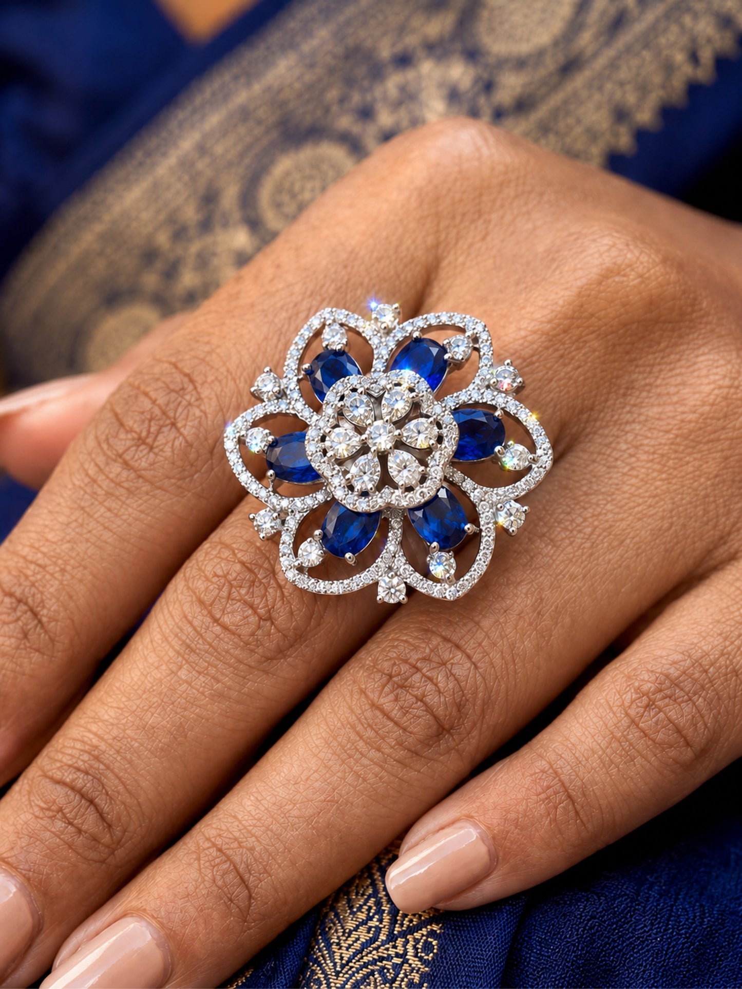 Silver Plated Blue AD Finger Ring for Women