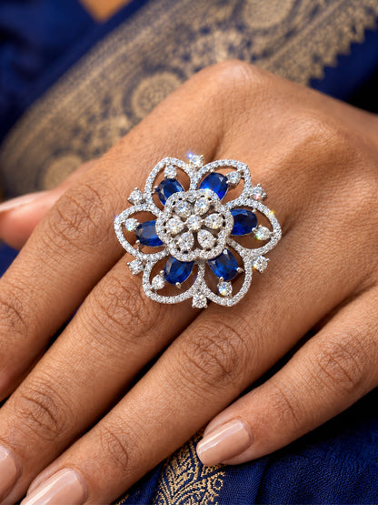 Silver Plated Blue AD Finger Ring for Women