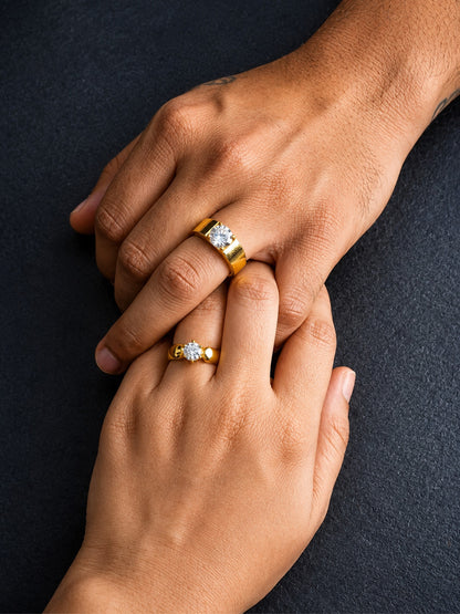 Trendy Set of Two Solitaire American Diamond Adjustable Couple Rings