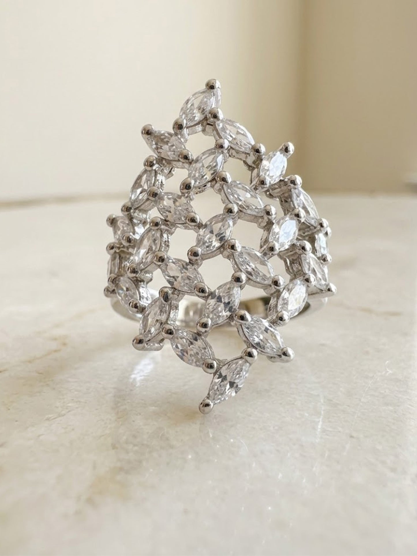 Rhodium Plated AD Finger Ring for Women