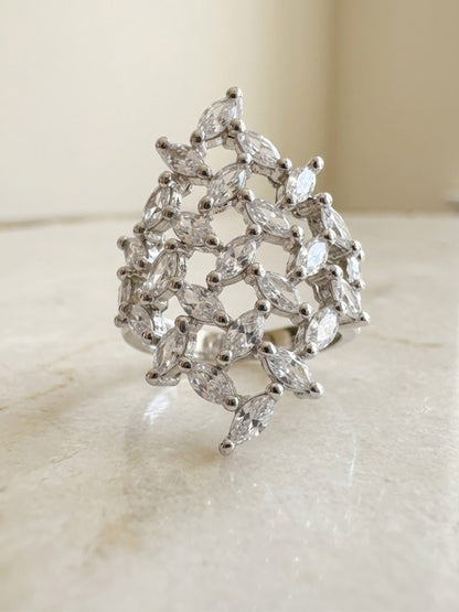 Rhodium Plated AD Finger Ring for Women