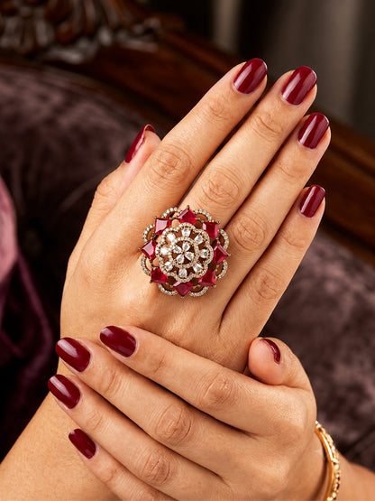 Antique Gold Plated Red AD Finger Ring for Women
