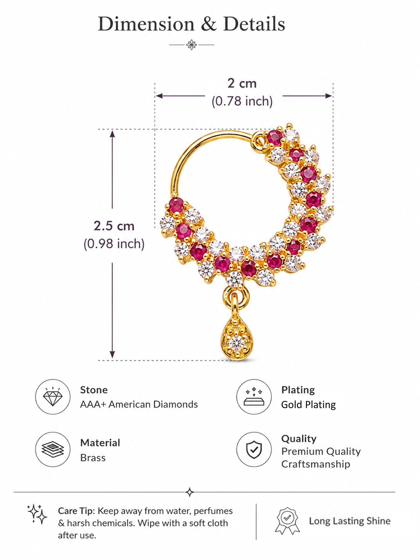 Gold Plated Red AD Nosering for Women