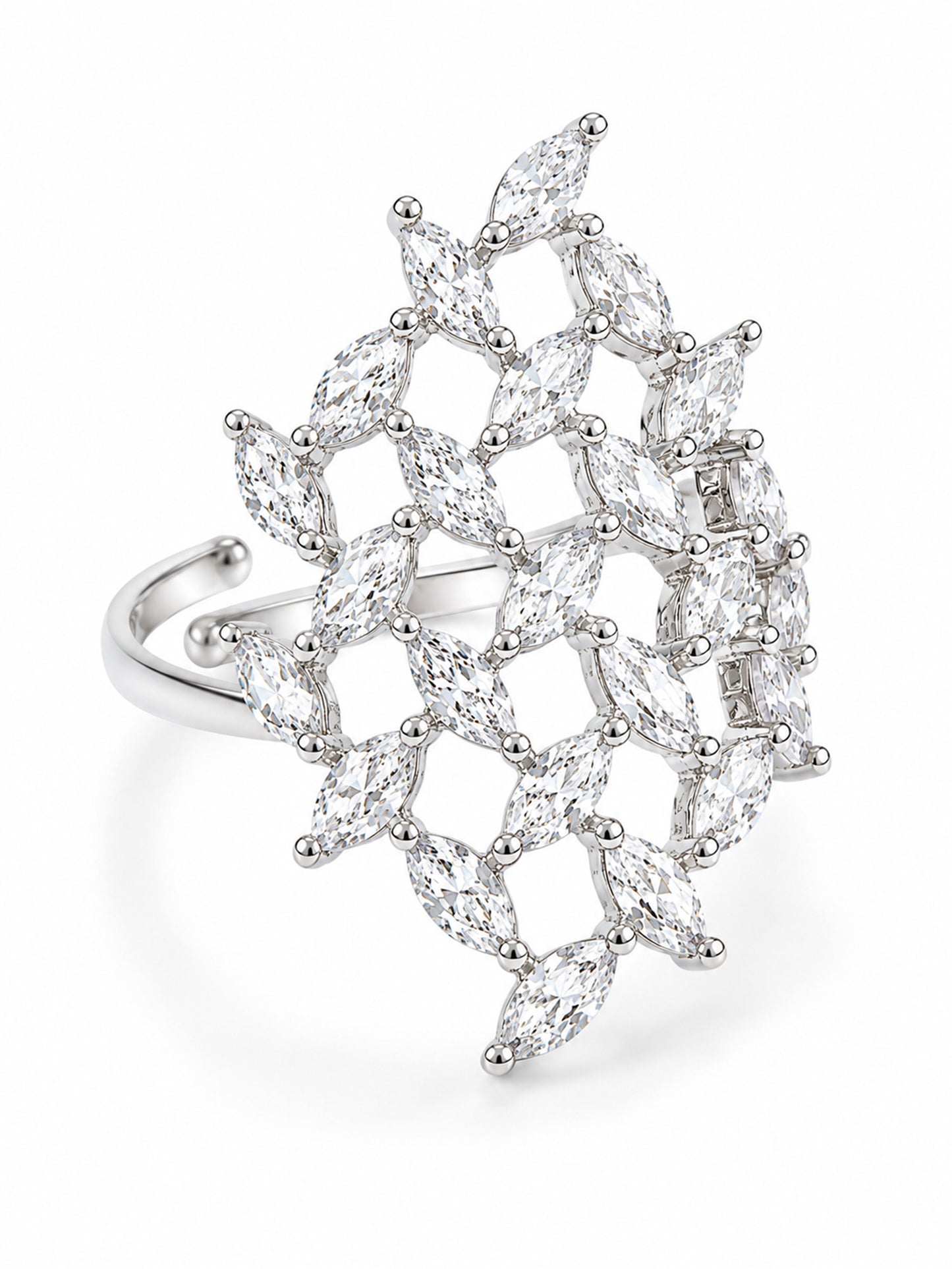 Rhodium Plated AD Finger Ring for Women