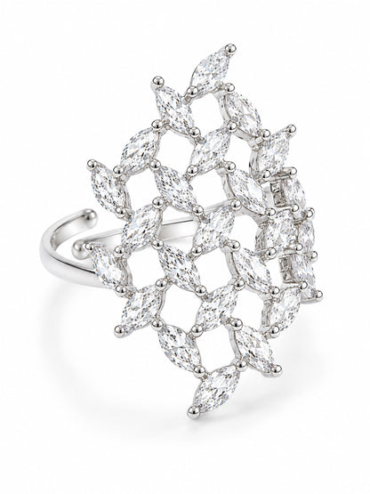 Rhodium Plated AD Finger Ring for Women